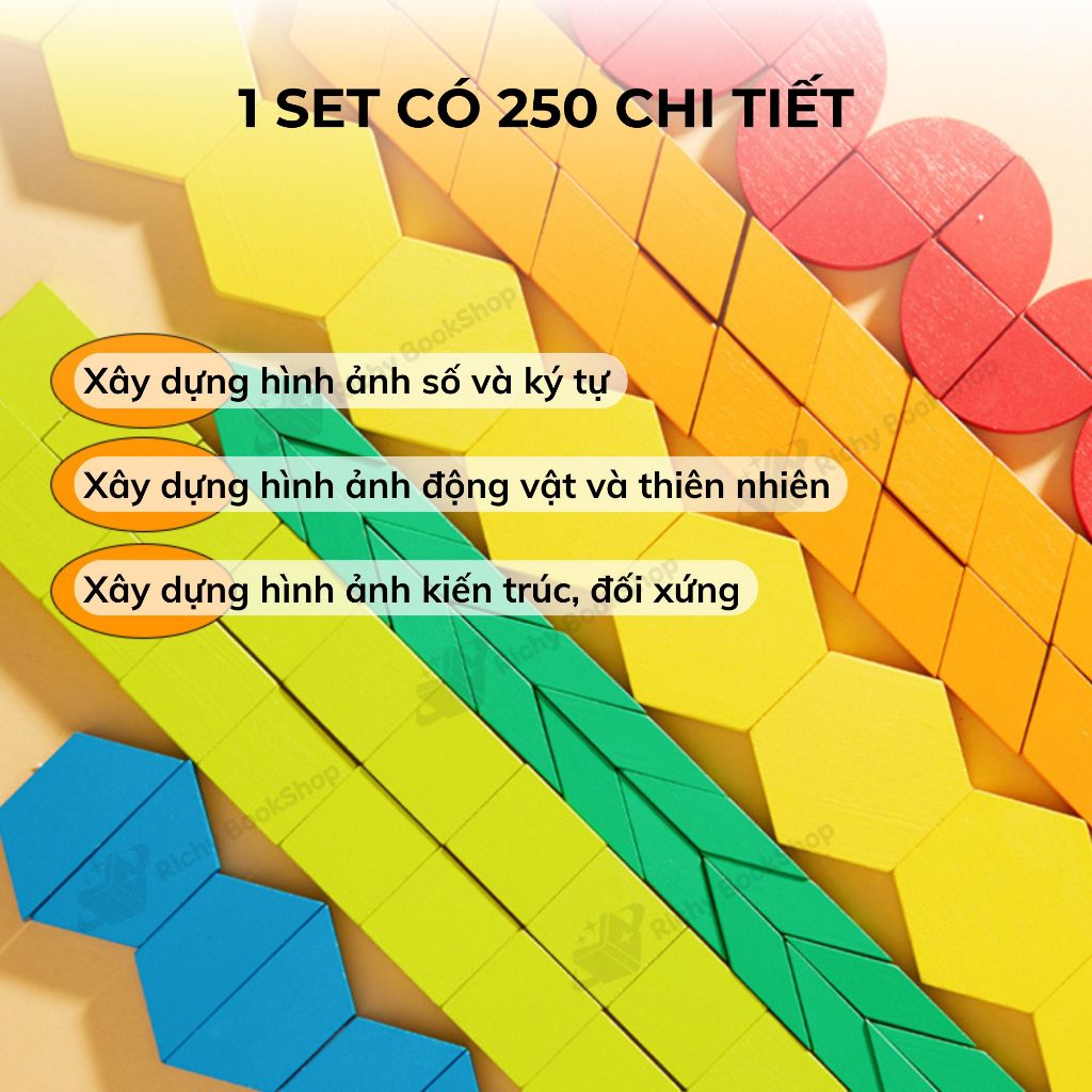 Xếp hình Tangram nam châm sáng tạo Mideer Magnetic Geometry Blocks 250pcs tặng kèm bảng từ