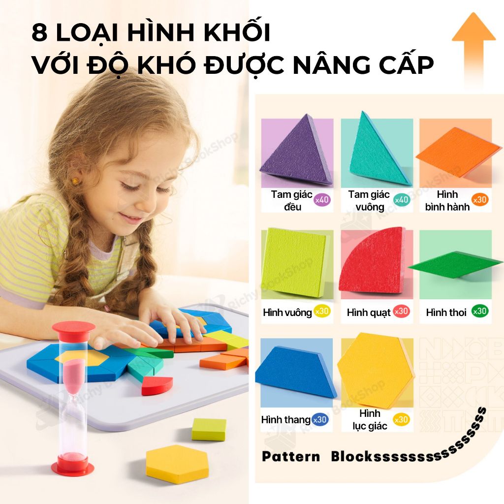 Xếp hình Tangram nam châm sáng tạo Mideer Magnetic Geometry Blocks 250pcs tặng kèm bảng từ