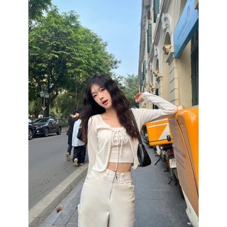 Set áo kiểu 2 món EAGER tay dài phối ren
