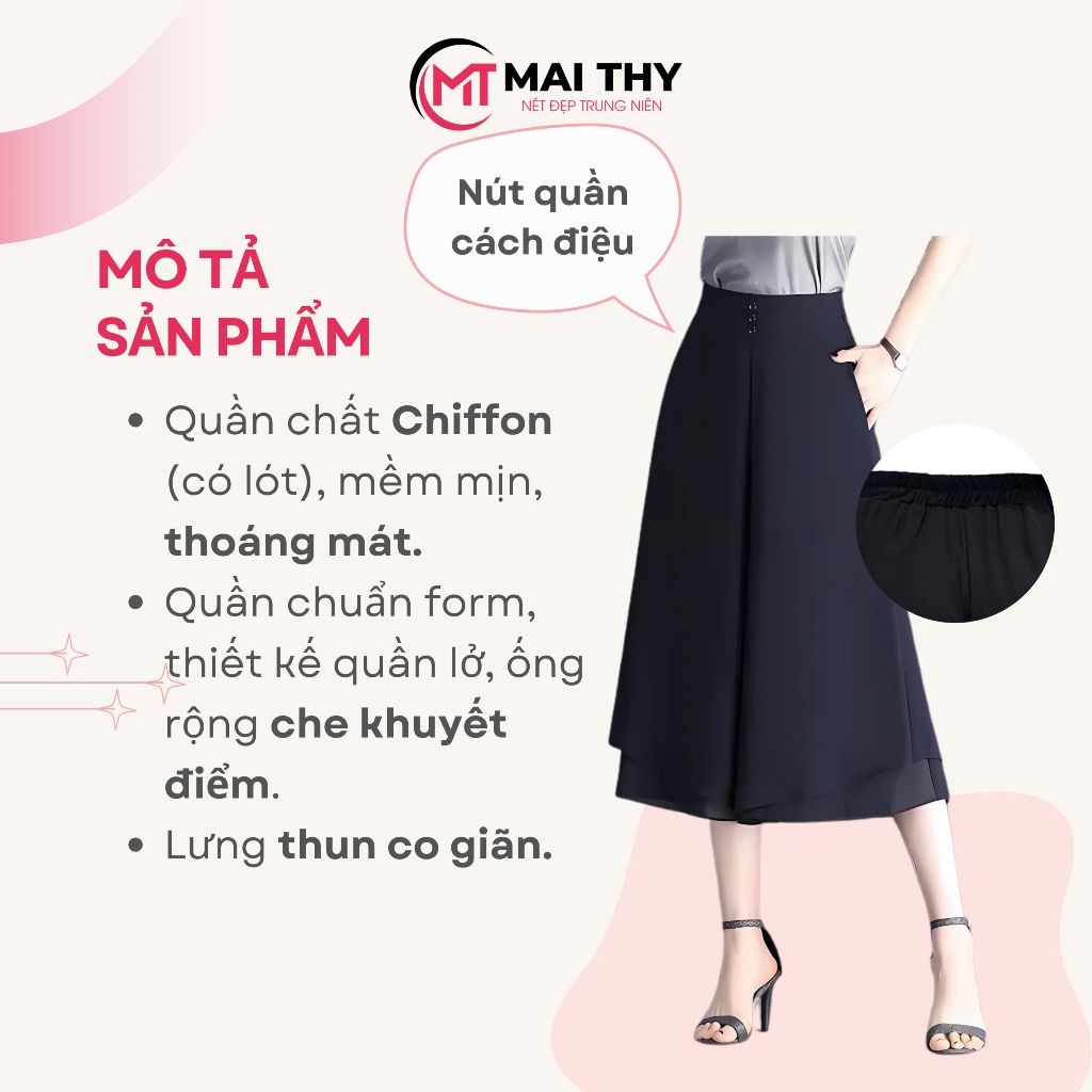 Ảnh Quần Váy Ống Rộng MAI THY V301, Mẫu Quần 2 Tầng Lưng Thun Đính Nút Có Túi Xịn Sò | Thời Trang Nữ U40 2