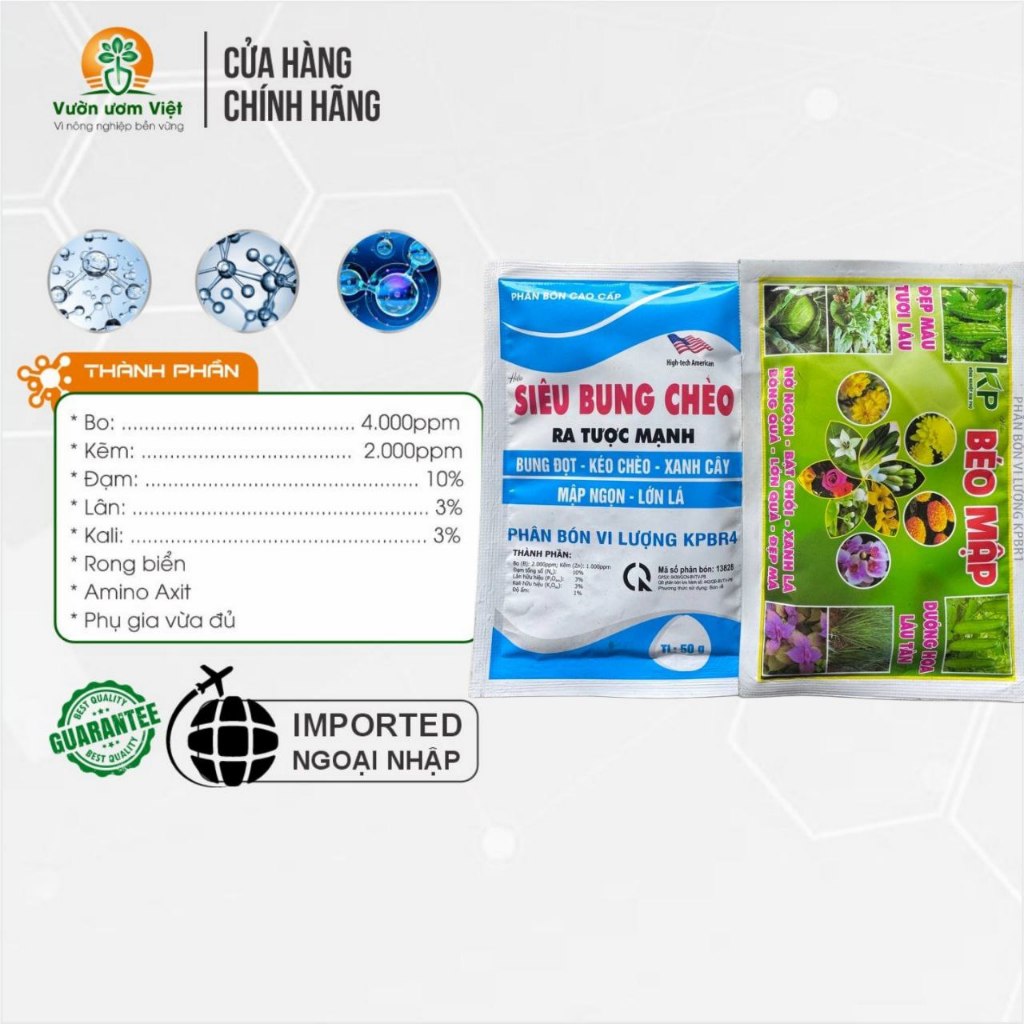 Combo phân bón lá Siêu Bung Chèo - Béo Mập dưỡng lá xanh dày, lên đọt nhanh, mập thân thần tốc
