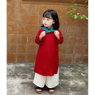 Áo dài Tết 2025 cho bé gái Lụa Ngọc Trai Cao Cấp Kèm Khăn Quàng Nổi Bật cho bé  1-7 tuổi (9-27kg) - N0139