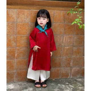 Áo dài Tết 2025 cho bé gái Lụa Ngọc Trai Cao Cấp Kèm Khăn Quàng Nổi Bật cho bé  1-7 tuổi (9-27kg) - N0139