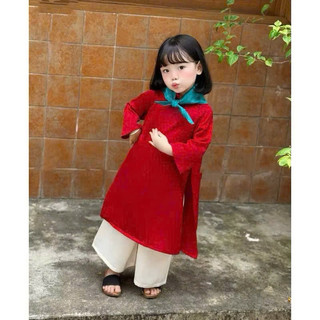 Áo dài Tết 2025 cho bé gái Lụa Ngọc Trai Cao Cấp Kèm Khăn Quàng Nổi Bật cho bé  1-7 tuổi (9-27kg) - N0139