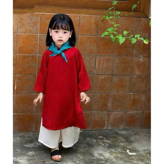 Áo dài Tết 2025 cho bé gái Lụa Ngọc Trai Cao Cấp Kèm Khăn Quàng Nổi Bật cho bé  1-7 tuổi (9-27kg) - N0139