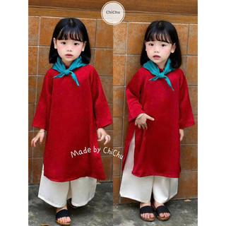 Áo dài Tết 2025 cho bé gái Lụa Ngọc Trai Cao Cấp Kèm Khăn Quàng Nổi Bật cho bé  1-7 tuổi (9-27kg) - N0139