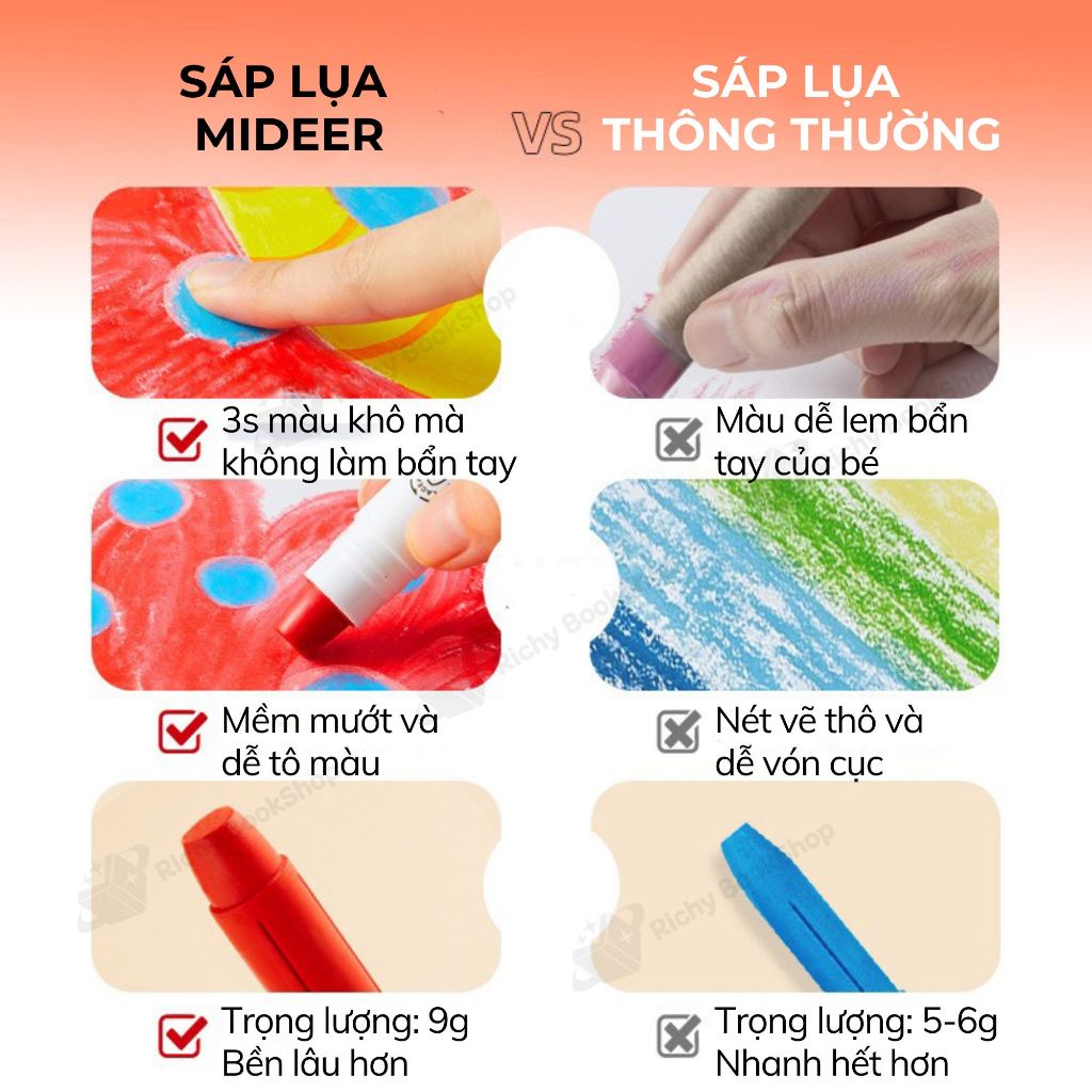Bút màu sáp lụa hữu cơ kèm quai xách cho bé - Mideer Silky Crayon