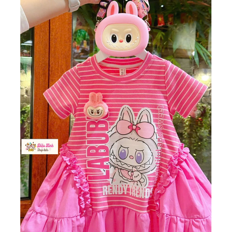 Váy bé gái kẻ cotton dáng A in hình 3D DL52 size 8/36kg  - Váy Cho Bé Diệu Linh Shop Kids diện đi học đi chơi
