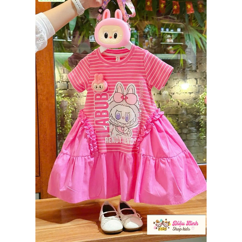 Váy bé gái kẻ cotton dáng A in hình 3D DL52 size 8/36kg  - Váy Cho Bé Diệu Linh Shop Kids diện đi học đi chơi