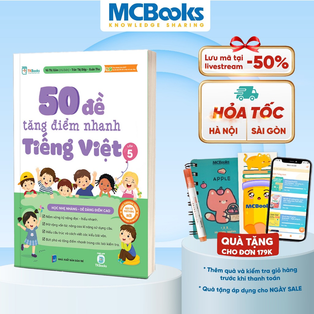 Sách - 50 Đề Tăng Điểm Nhanh Tiếng Việt Lớp 5 – Học Nhẹ Nhàng – Dễ Dàng Điểm Cao