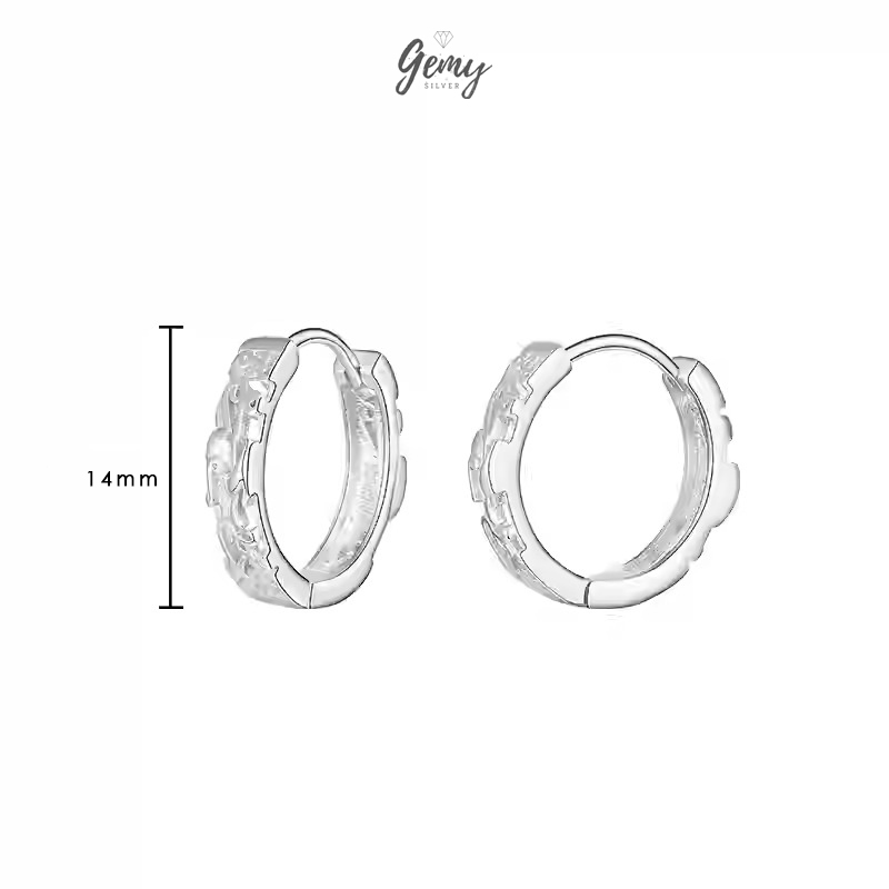 Khuyên tai nam tròn bạc 925 tì hưu 2 chạm khắc cực ngầu unisex  (1 chiếc) | GEMY SILVER KN98
