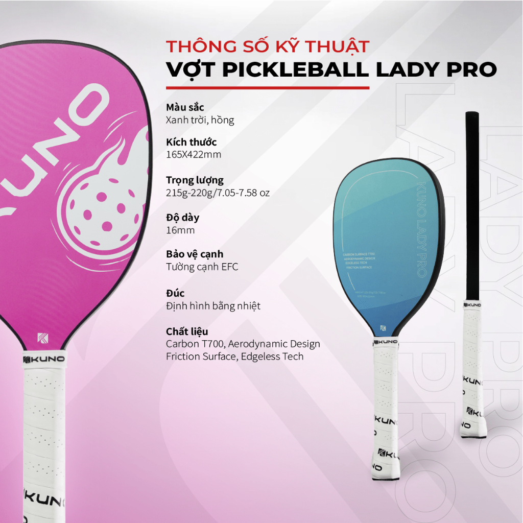 Ảnh "XẢ TẾT" Vợt Pickleball Kuno Lady Pro, Chất Liệu Carbon T700, Công Thủ Toàn Diện, Cho Người Mới Chơi 1