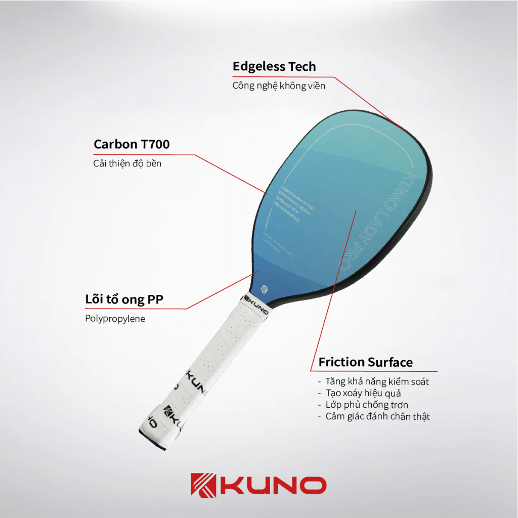 Ảnh "XẢ TẾT" Vợt Pickleball Kuno Lady Pro, Chất Liệu Carbon T700, Công Thủ Toàn Diện, Cho Người Mới Chơi 2
