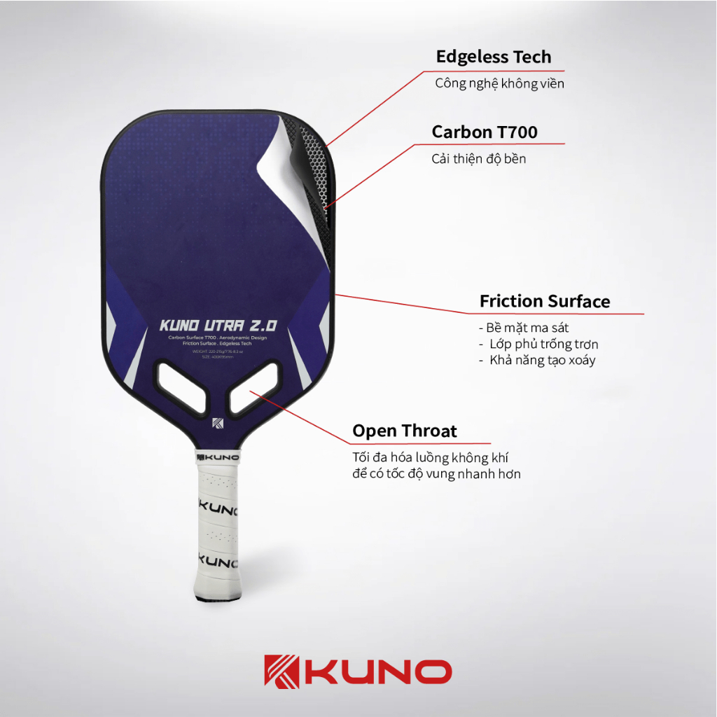 Ảnh Vợt Pickleball KUNO Ultra 2.0 Vợt Công Thủ Toàn Diện, Carbon T700, Dòng Vợt Đúc Ép Nóng Cao Cấp 2