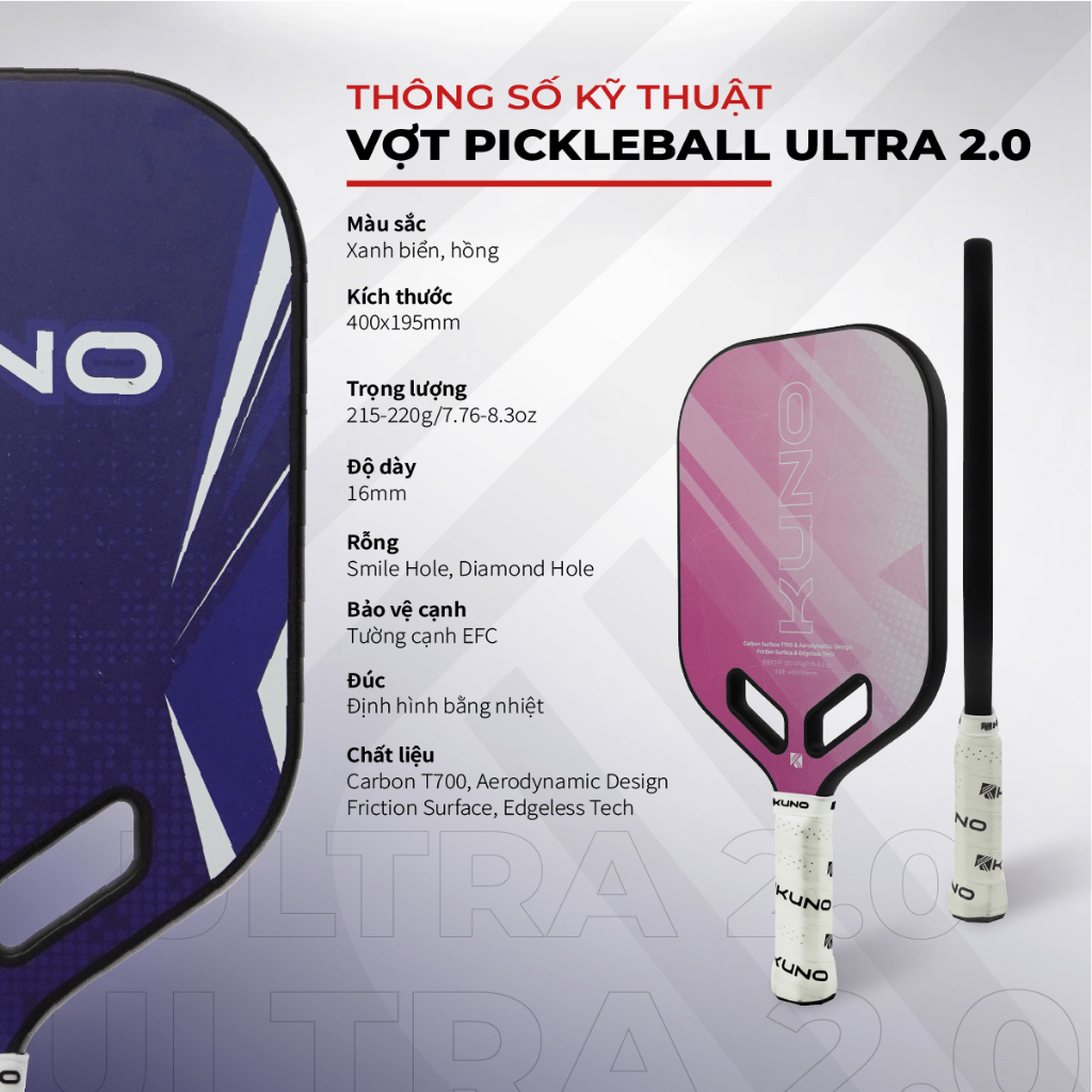Ảnh Vợt Pickleball KUNO Ultra 2.0 Vợt Công Thủ Toàn Diện, Carbon T700, Dòng Vợt Đúc Ép Nóng Cao Cấp 1