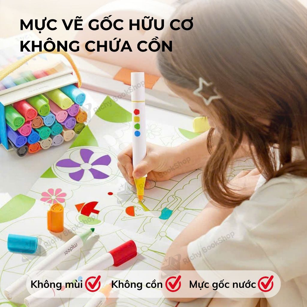 Màu dạ nước dễ lau chùi an toàn cho bé Washable Marker Mideer mẫu mới