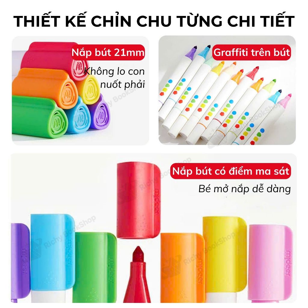 Màu dạ nước dễ lau chùi an toàn cho bé Washable Marker Mideer mẫu mới