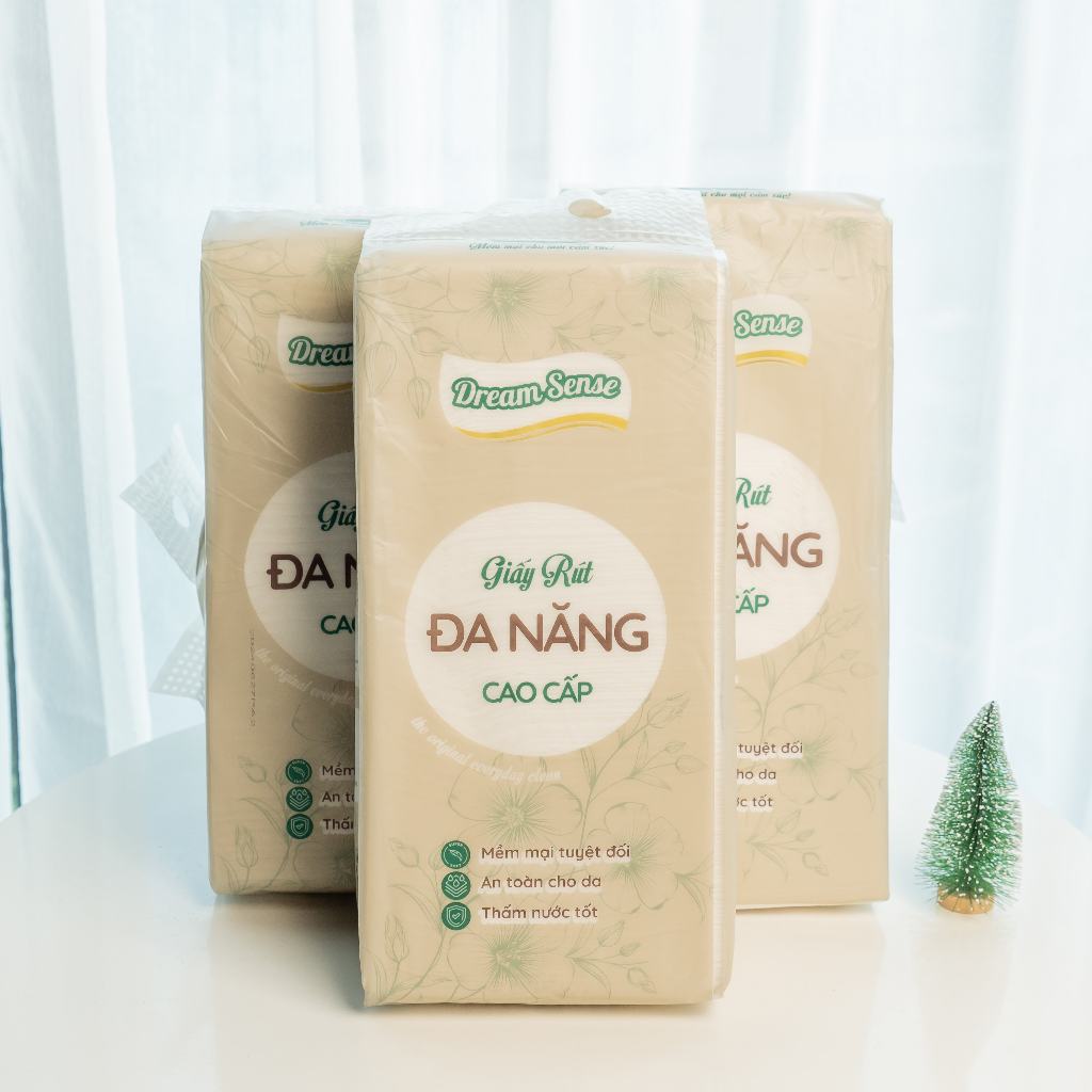 Giấy Rút Đa Năng DreamSense – Khăn Giấy Rút Cao Cấp| Mềm Mịn, An Toàn Cho Da, Thấm Hút Tốt | Combo 4 bịch 1280 tờ