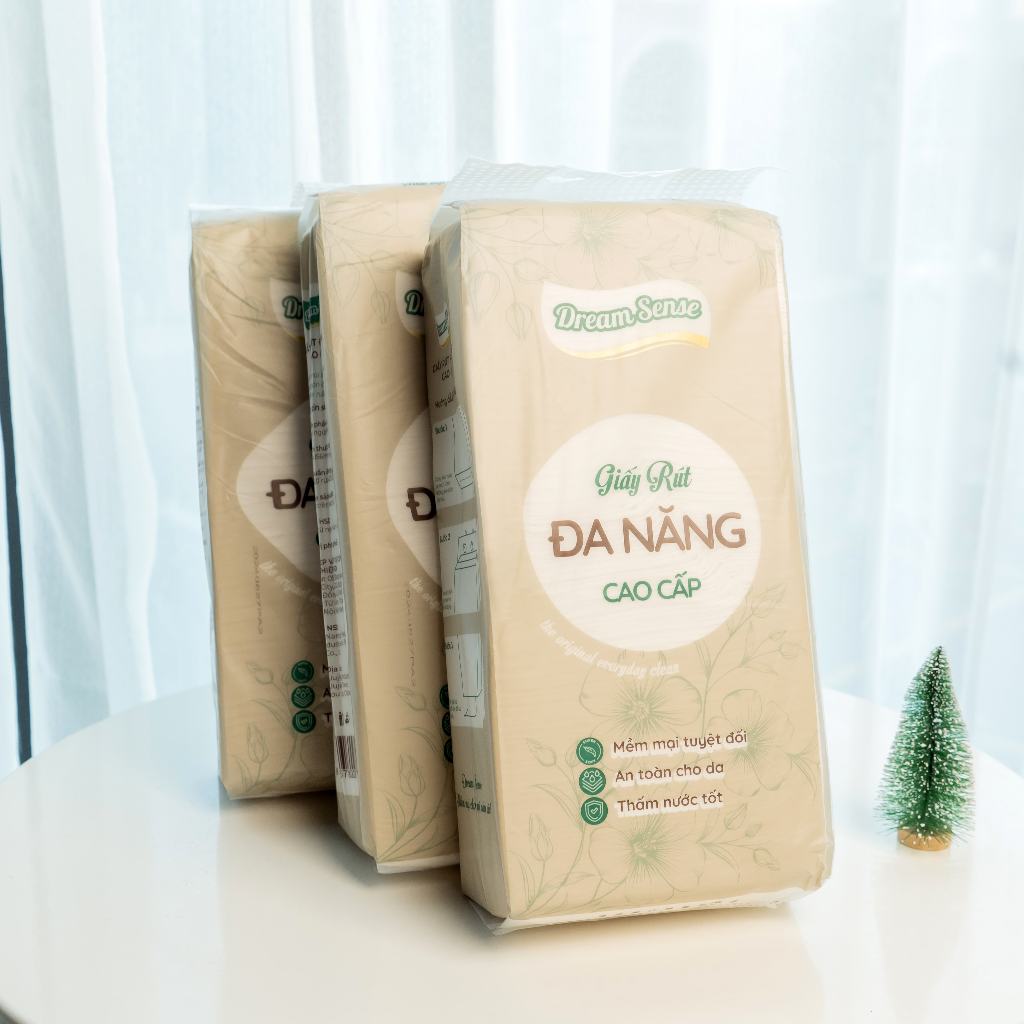 Giấy Rút Đa Năng DreamSense – Khăn Giấy Rút Cao Cấp| Mềm Mịn, An Toàn Cho Da, Thấm Hút Tốt | Combo 4 bịch 1280 tờ