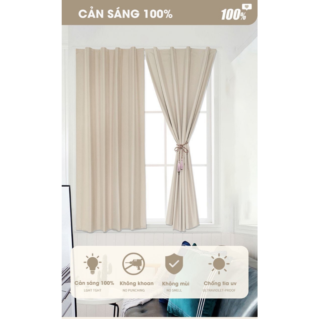 Rèm Dán Tường Cửa Sổ,Rèm Cửa Trang Trí-Không Cần Khoan Vô Cùng Tiện Lợi, Chất Liệu Vải Cản Sáng Tốt