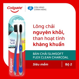 [HB gift] Bộ 2 bàn chải Colgate Slimsoft Flex Clean Charcoal nguyên khối than hoạt tính kháng khuẩn