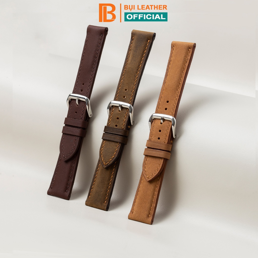 Ảnh Dây đồng hồ nam da sáp ngựa điên- khâu tay thủ công D111 size 18mm, 20mm, 22mm, 24mm-Bụi Leather 1