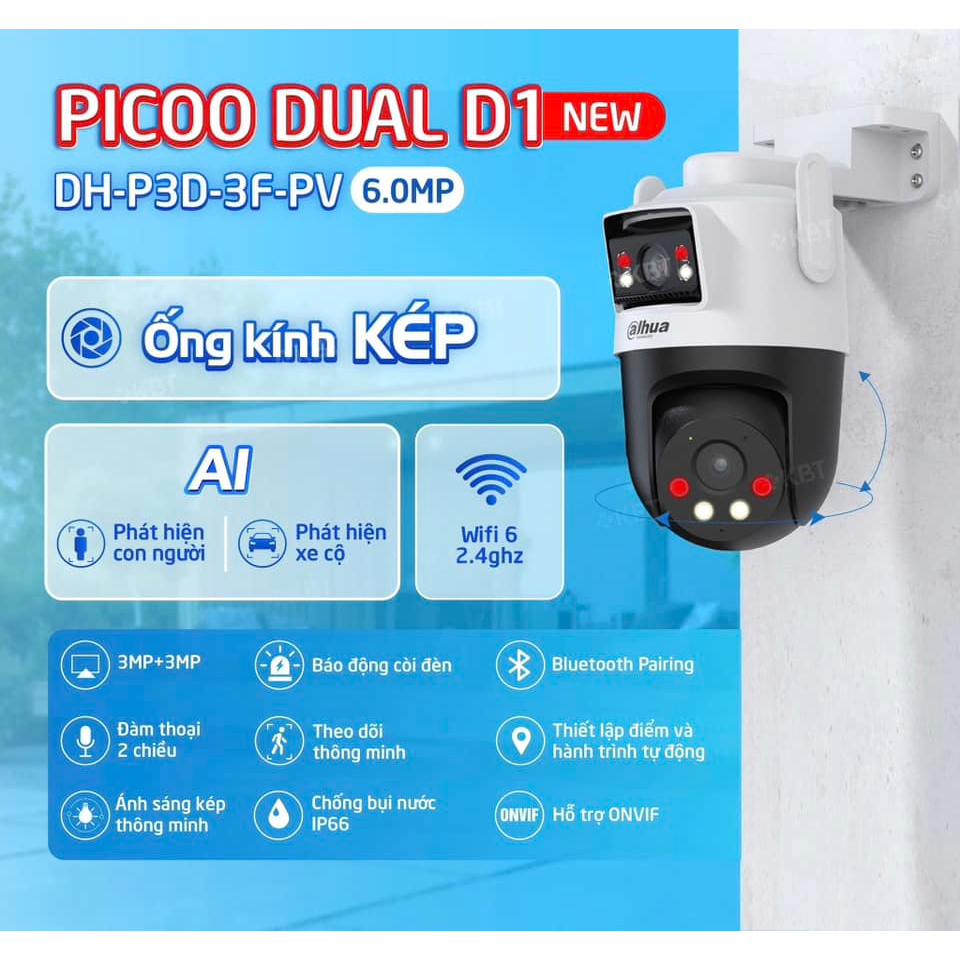Camera Wifi 2 Mắt DAHUA Picoo Dual D1 P3D 6MP/P5D 10MP, Đàm Thoại 2 Chiều, Xoay 360 Độ, Theo Dõi | BigBuy360 - bigbuy360.vn