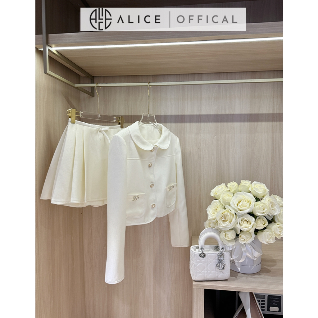 Set Váy Dạ Nữ Cao Cấp Alice Áo Dáng Ngắn Dài Tay Cổ Sen Có Túi Phối Chân Váy Xếp Ly Cạp Cao S768