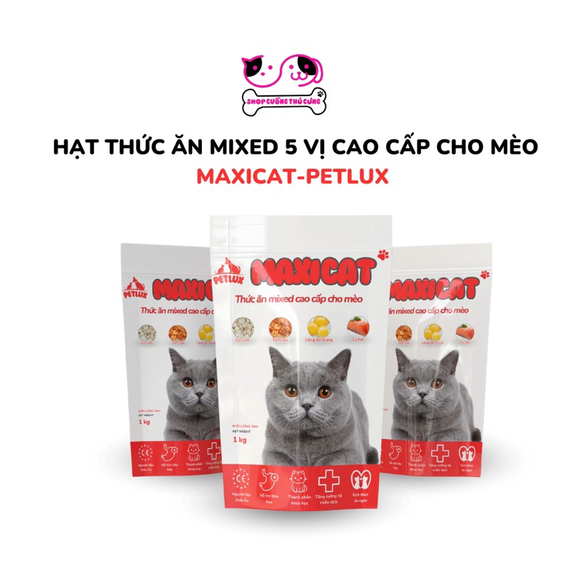 HẠT THỨC ĂN MIXED CAO CẤP CHO MÈO MAXICAT - PETLUX 1KG với 30% protein ...