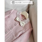 Set Váy Tiểu Thư Cao Cấp Alice Áo Dáng Ngắn Chất Dạ Kim Sa Cổ Hoa Thêu Đính Nơ Phối Chân Váy Xếp Ly Tơ Óng 3 Tầng S774 — ảnh 5