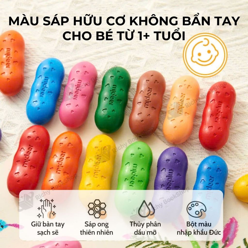 Màu sáp Lụa quả Đậu Pease Crayons Mideer, Bút Sáp Màu Hữu Cơ An Toàn cho bé 1-3 tuổi