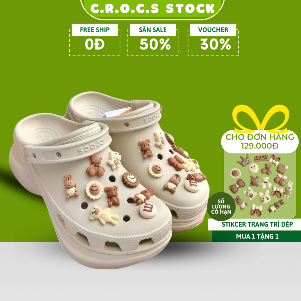 Dép sục Cross Band Mega Crush Clog tăng chiều cao cho nam nữ có gai êm ...