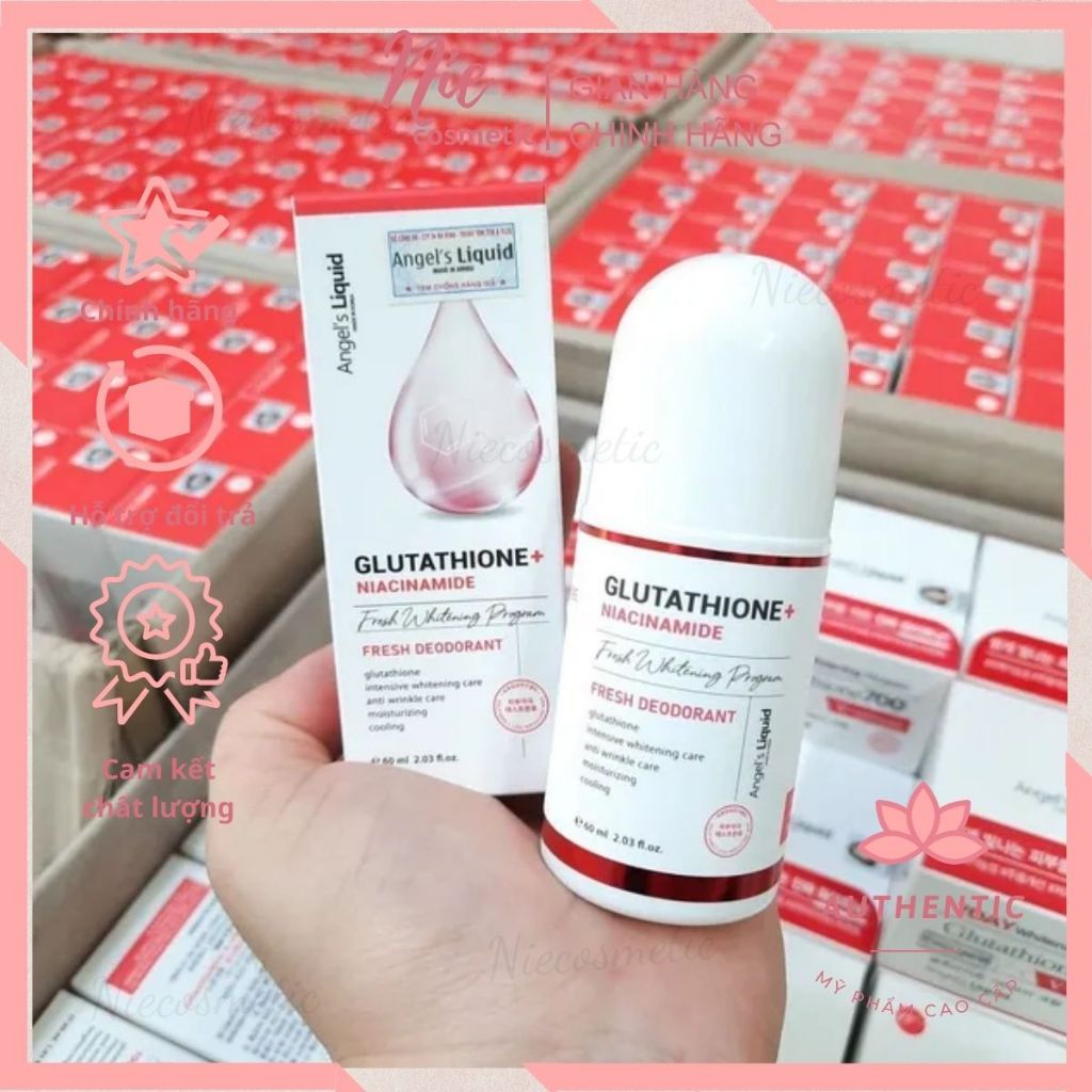 Lăn Khử Mùi Dưỡng Trắng Giảm Thâm Angel's Liquid Glutathione Niacinamide Whitening 60ml