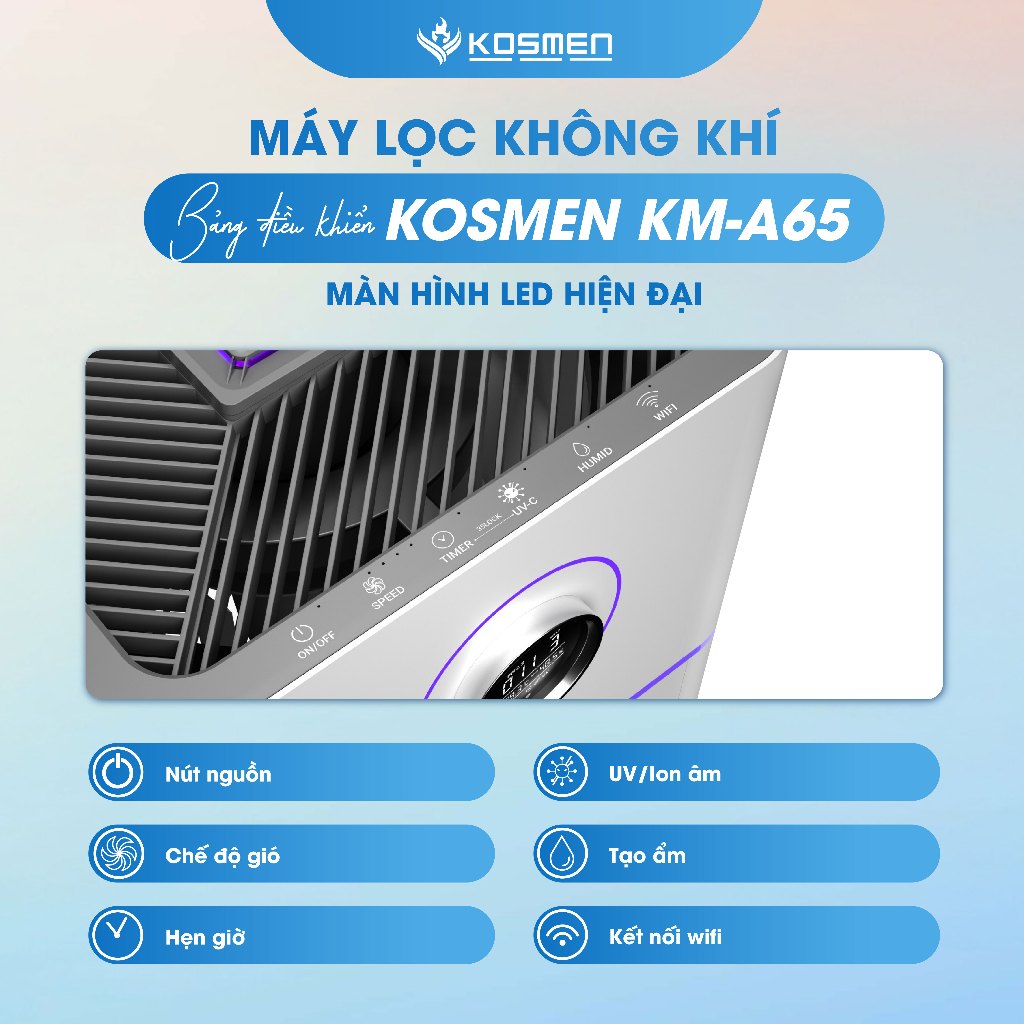 Ảnh Máy Lọc Không Khí Kosmen KM-A65 Lọc Bằng Ion âm - Hàng Chính Hãng BH 24 Tháng 4
