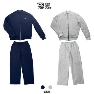 Set Bộ Nỉ Áo Chần Lông Cừu Khóa Kéo 2 Đầu, Quần Ống Suông Menswear
