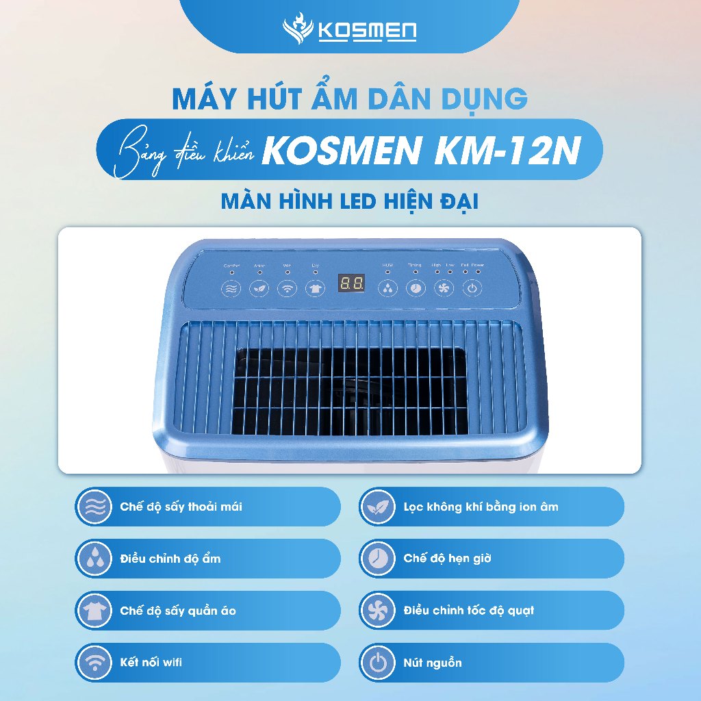 Ảnh Máy Hút Ẩm Dân Dụng Kosmen KM-12N Công Suất 12 lít/ngày - Hàng Chính Hãng BH 24 Tháng 4