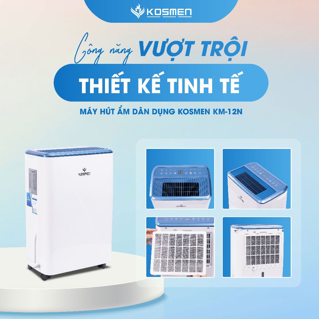 Ảnh Máy Hút Ẩm Dân Dụng Kosmen KM-12N Công Suất 12 lít/ngày - Hàng Chính Hãng BH 24 Tháng 2