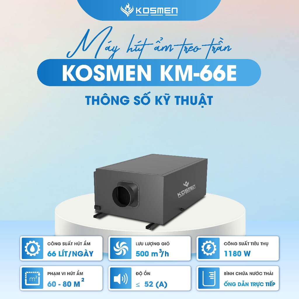 Ảnh Máy Hút Ẩm Âm Trần Kosmen KM-66E Màn Hình Cảm Ứng Kỹ Thuật Số - Hàng Chính Hãng BH 24 tháng 1
