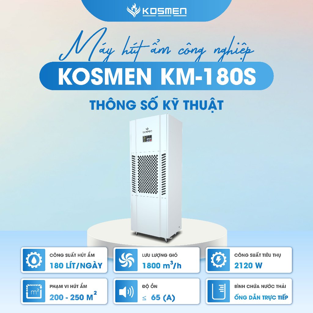Ảnh Máy Hút Ẩm Công Nghiệp Kosmen KM-180S 180 lít/ngày - Hàng Chính Hãng Bảo Hành 24 Tháng 2