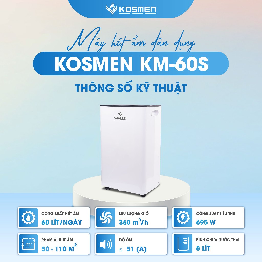 Ảnh Máy Hút Ẩm Kosmen KM-60S Công Suất 60 lít/ngày, Công Nghệ Ion Âm - Hàng Chính Hãng 2
