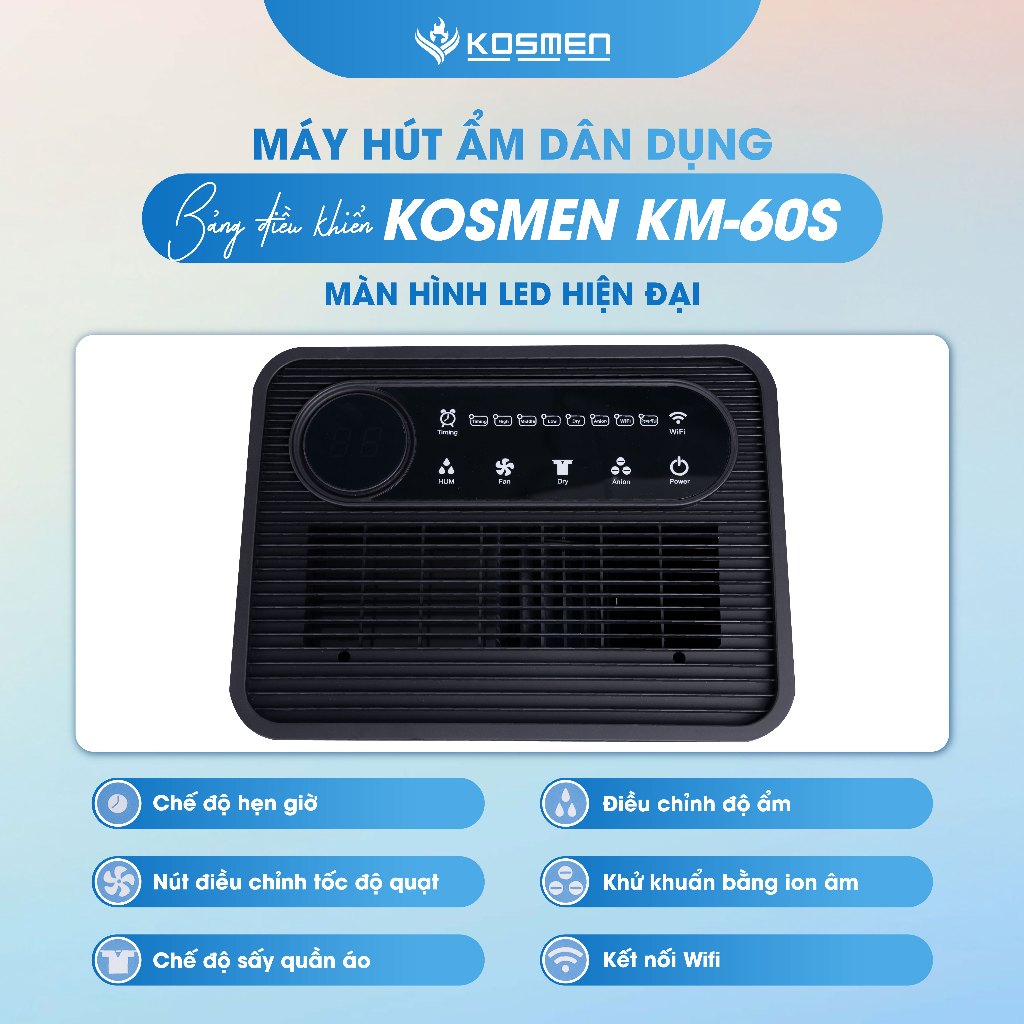 Ảnh Máy Hút Ẩm Kosmen KM-60S Công Suất 60 lít/ngày, Công Nghệ Ion Âm - Hàng Chính Hãng 4