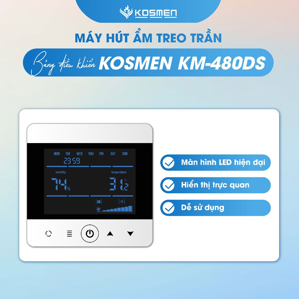 Ảnh Máy Hút Ẩm Âm Trần Kosmen KM-480DS Công Suất 480 lít/ngày - Hàng Chính Hãng BH 24 Tháng 3