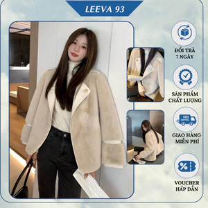 Áo khoác dạ lông cừu mềm mại đính khuy phong cách Hàn Quốc thu đông - FB4