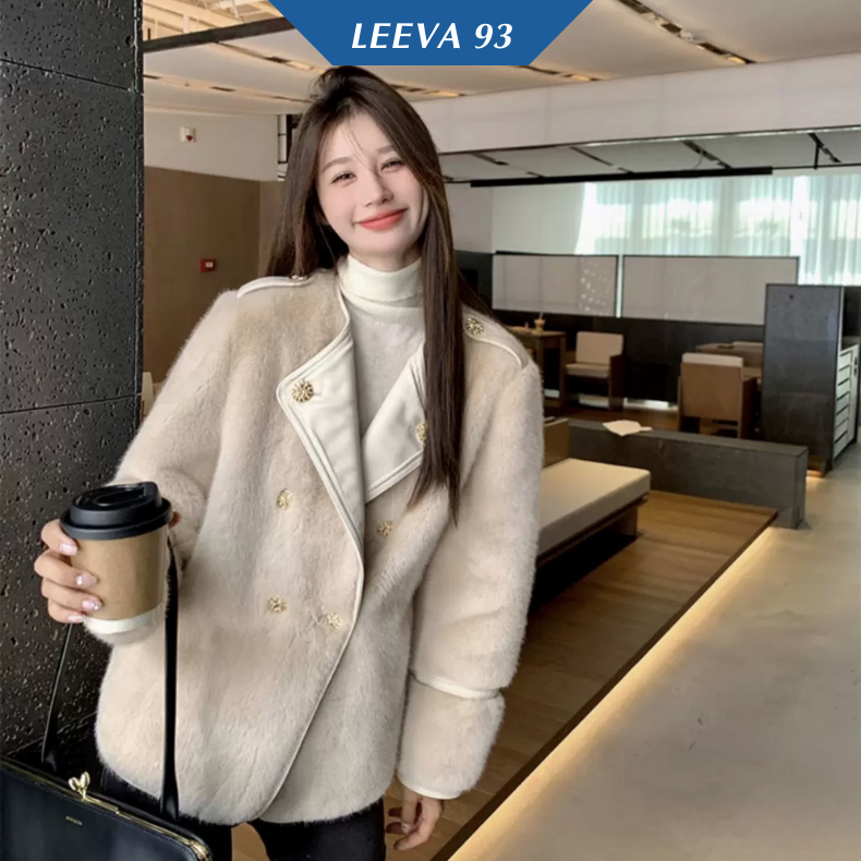 Áo khoác dạ lông cừu mềm mại đính khuy phong cách Hàn Quốc thu đông - FB4