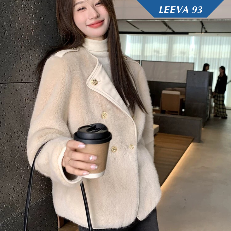 Áo khoác dạ lông cừu mềm mại đính khuy phong cách Hàn Quốc thu đông - FB4