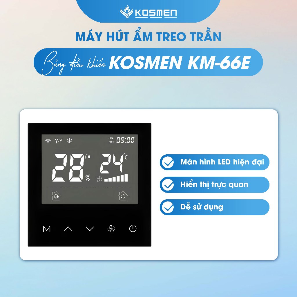 Ảnh Máy Hút Ẩm Âm Trần Kosmen KM-66E Màn Hình Cảm Ứng Kỹ Thuật Số - Hàng Chính Hãng BH 24 tháng 2