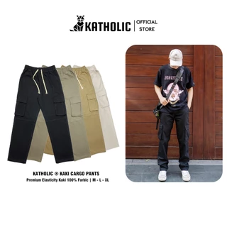 Quần Cargo Pants Nam Nữ Túi Hộp Ống Suông Rộng Chất Liệu Kaki Co Giãn Bốn Màu Đen, Nâu, Essen, Trắng Kem KAT016