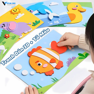 Đồ Chơi Dán Xốp 3D Kèm Tô Màu  Set 10 Tranh Dán Thủ Công DIY 2In 1 Phát Triển Kỹ Năng Cho Trẻ Rèn Luyện Khéo Léo Cho Bé