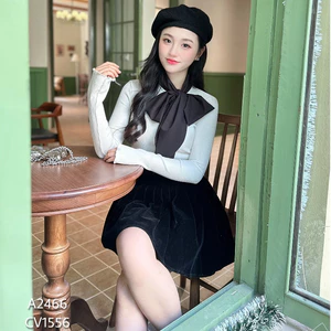 Áo len nữ phối dây nơ cổ style hàn quốc A2466 Kymie