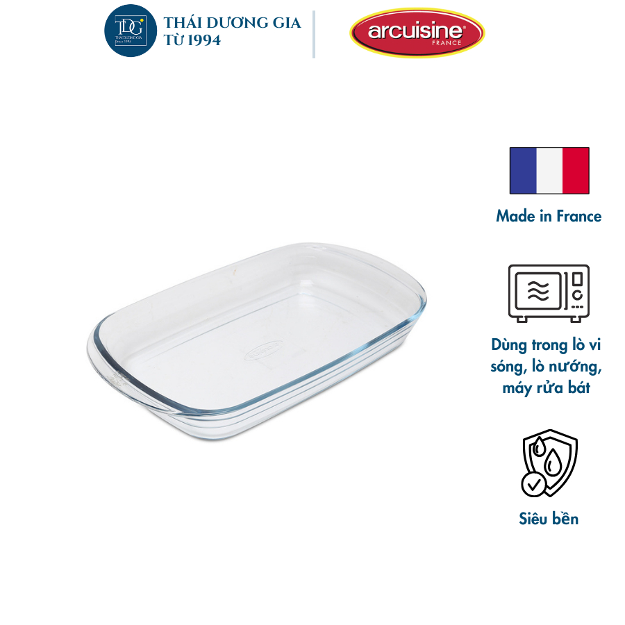 Khay nướng nồi chiên không dầu chữ nhật thủy tinh cao cấp Pháp Arcuisine 10292 33x20cm Thái Dương Gia